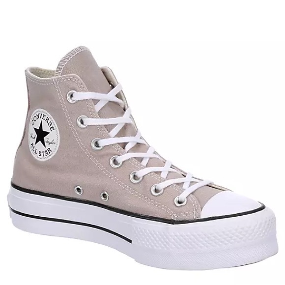 Converse Cream High-Top Sneakers with Rubber Toe Cap and Thick Sole - Picture 2 of 6